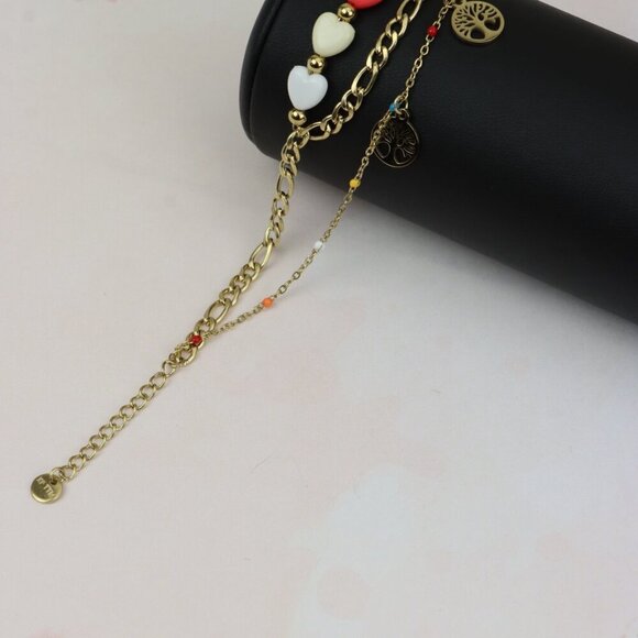 Trendy Yellow Gold Plated Heart & Tree Charm Bracelet for Women, XPBL0652 - Picture 6 of 12